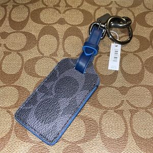 Coach New York Signature Luggage Tag blue charcoal new Key Ring Key FOB keyring